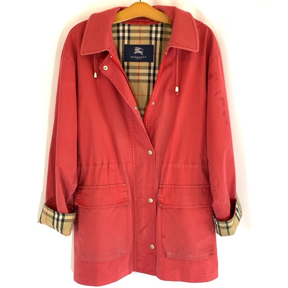 Burberry Jackets & Blazers - BURBERRY RED HOODED RAINCOAT SIZE L
